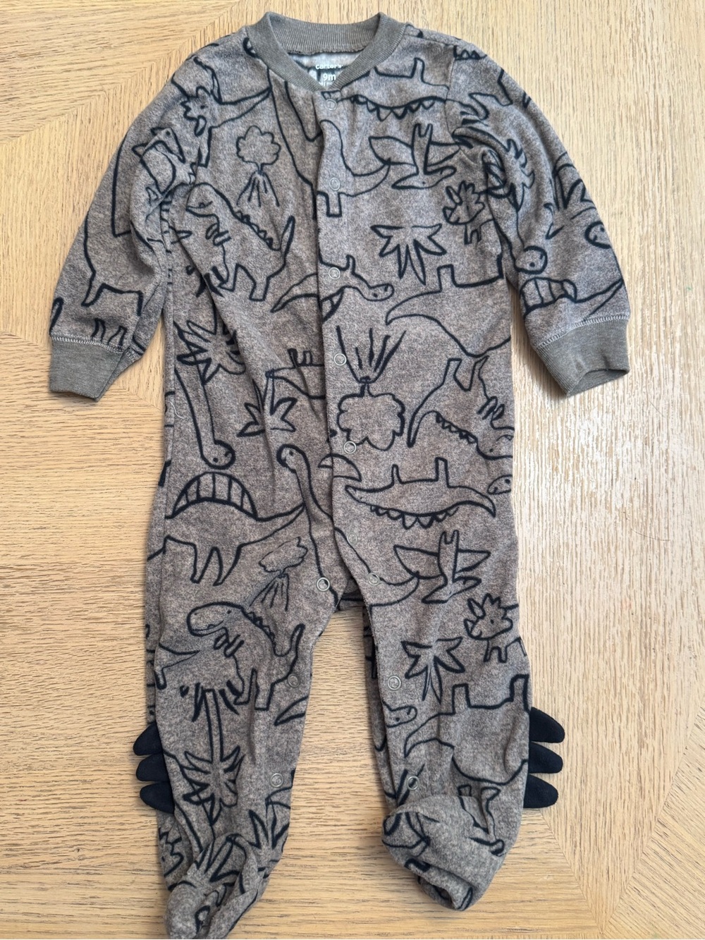 Carter’s Dino Print One-Piece Footed Pajamas - Brown NWOT